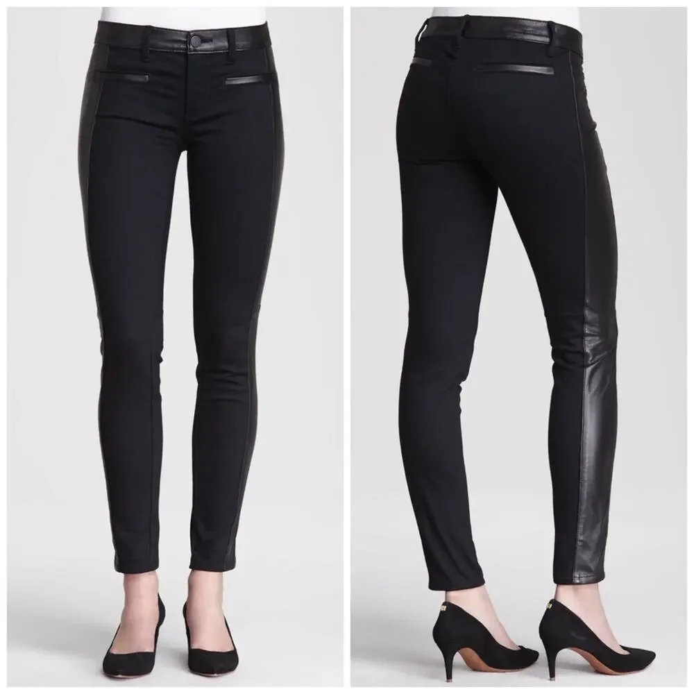 Tory Burch Black Denim & Leather Skinny Jeans Dressy or Casual Size 31